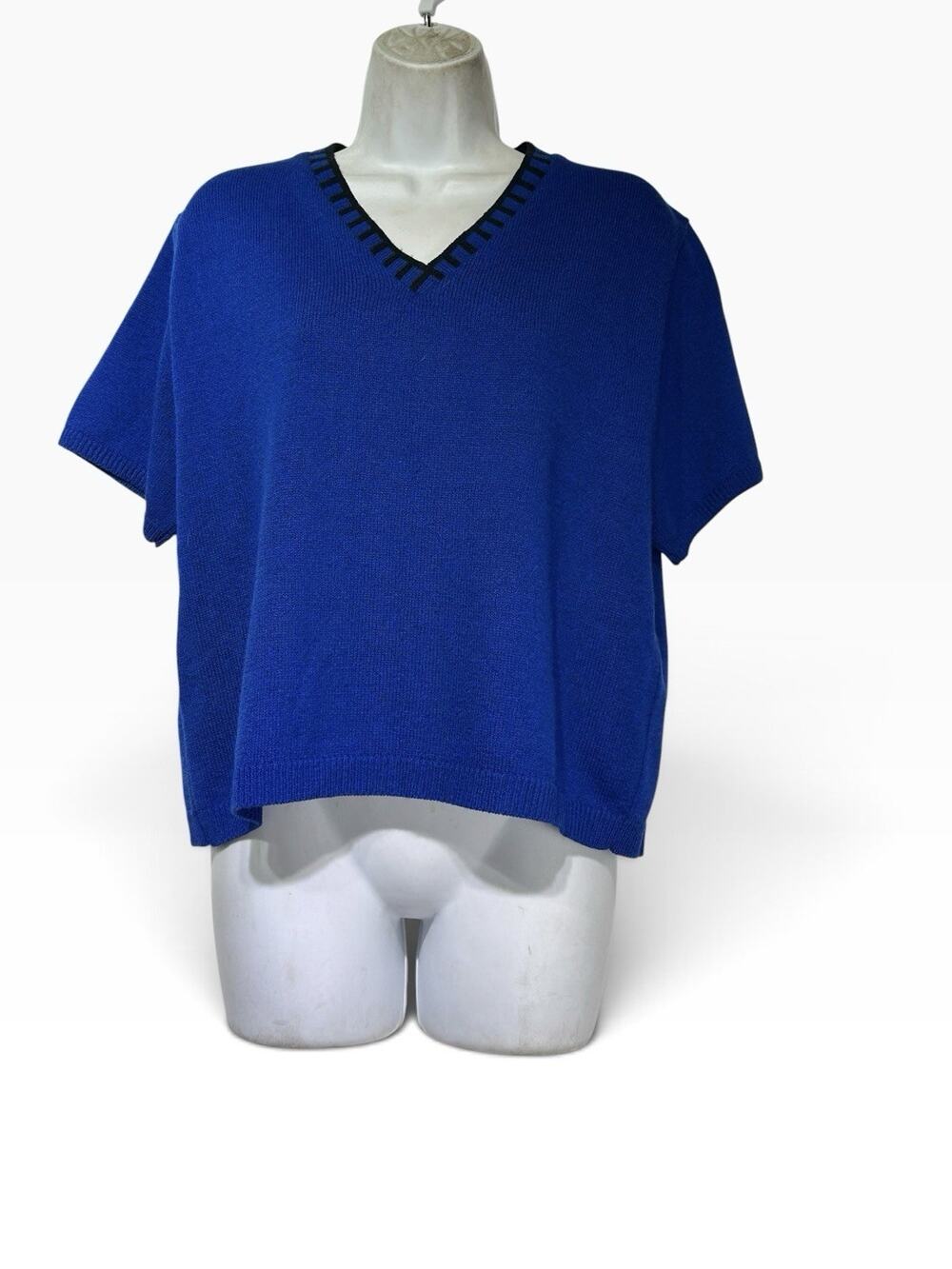 san remo blue knit short sleeve blouse Size L
